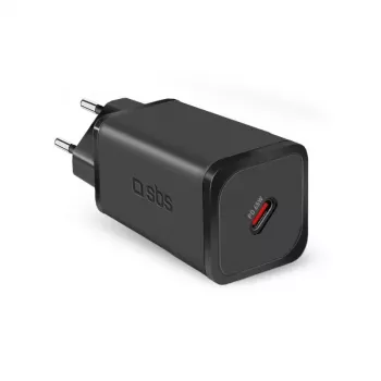 SBS Mobile iekštelpu ātrlādētājs TETRGAN1C65W — 100–240V, 1x USB-C, melns, viedtālrunim, planšetei, klēpjdatoram, viedpulkstenim, austiņām