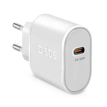 Mobilās ierīces lādētājs SBS Mobile TETR1CPD30 — USB Type-C 1 ports, AC iekštelpu, 100–240V ieeja, līdz 20V izeja, balts