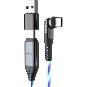 USB-C 2-in-1 kabelis STATIK PowerPivot Pro 2 m ar rotējošu savienotāju un zilu mirdzumu