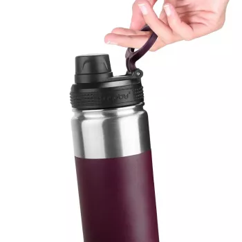 Termoskrūze ASOBU Alpine Flask Hiking 530 ml nerūsējošais tērauds Burgundy, 235 mm augstums, 7.6 cm diametrs