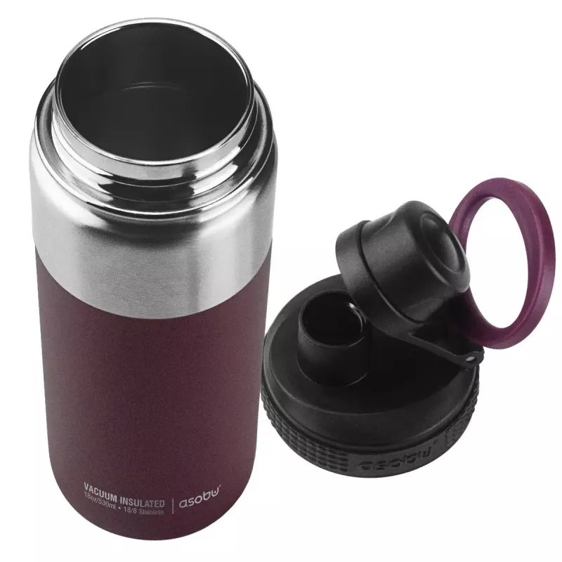 Termoskrūze ASOBU Alpine Flask Hiking 530 ml nerūsējošais tērauds Burgundy, 235 mm augstums, 7.6 cm diametrs