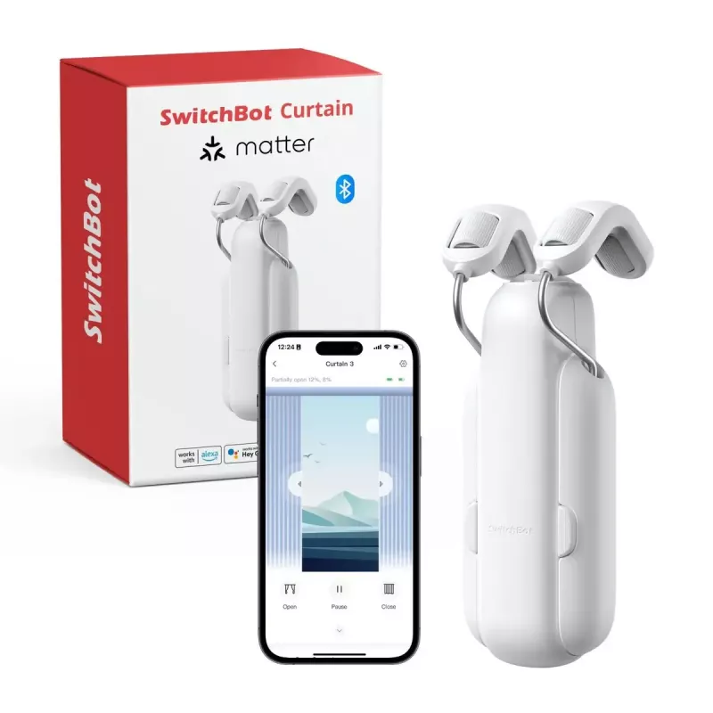 SwitchBot W2400000R viedais aizkaru motors U-sliedēm (ES un UK) — akumulators, USB-C, 15 kg vilkšana