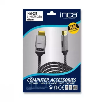 HDMI kabelis Inca IHM-03T 3m HDMI Type A vīrietis-vīrietis 2.1 Pelēks
