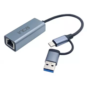 USB centrmezgls Inca IUTP-01TX Type-A Type-C Gigabit Ethernet Zils