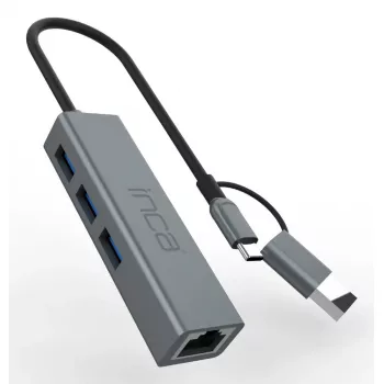 USB centrmezgls Inca IUTP-03TX Type-A Type-C 10000 Mbit/s Pelēks