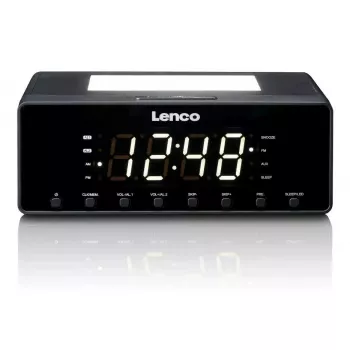 Modinātājs Lenco CR540BK — FM radio, 1.2 collu LED displejs, regulējama nakts gaisma, USB lādētājs, stereo skaļruņi