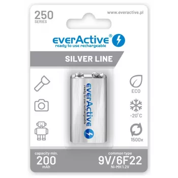 Akumulatora baterija everActive Ni-MH 6F22 9V 250 mAh Silver Line