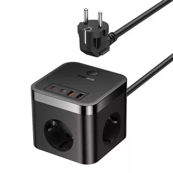 Baseus PowerCombo universālais pagarinātājs iekštelpām Melns