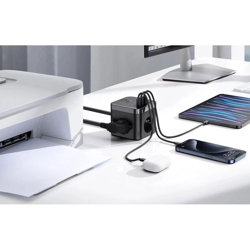 Baseus PowerCombo universālais pagarinātājs iekštelpām Melns