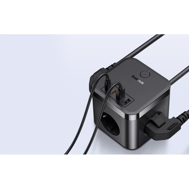 Baseus PowerCombo universālais pagarinātājs iekštelpām Melns