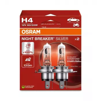 OSRAM NIGHT BREAKER SILVER H4 12 V 60/55 W, 2 gab.