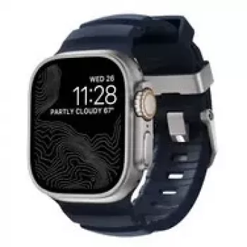 NOMAD Rocky Point Band - siksniņa Apple Watch 46mm/49mm ar FKM un titānu (atlantijas, dabīgs aparatūras tonis)
