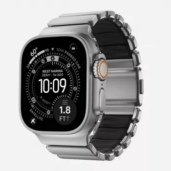 NOMAD Stratos Band - titāna aproce Apple Watch 49mm ar FKM (dabīgs titāns, melns FKM)