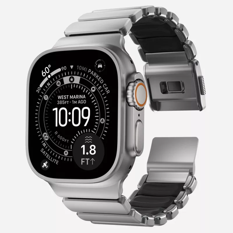 NOMAD Stratos Band - titāna aproce Apple Watch 49mm ar FKM (dabīgs titāns, melns FKM)