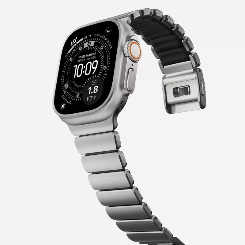 NOMAD Stratos Band - titāna aproce Apple Watch 49mm ar FKM (dabīgs titāns, melns FKM)