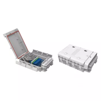 FTTH IP65 āra šķiedru optikas sadales kārba FTTH-BOX-OUT-5 48 šķiedrām, 24 adapteriem, ar savienojuma paliktni
