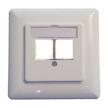 EFB Elektronik 2‑Portu Keystone Rāmja Komplekts ET-25091 — taisnam DIN49075 kontaktam, RAL9003 balts, 80×80 mm rāmis ar 50×50 mm centra plāksni