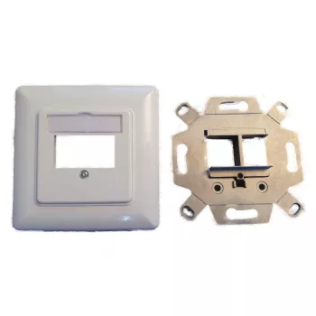EFB Elektronik 2‑Portu Keystone Rāmja Komplekts ET-25091 — taisnam DIN49075 kontaktam, RAL9003 balts, 80×80 mm rāmis ar 50×50 mm centra plāksni