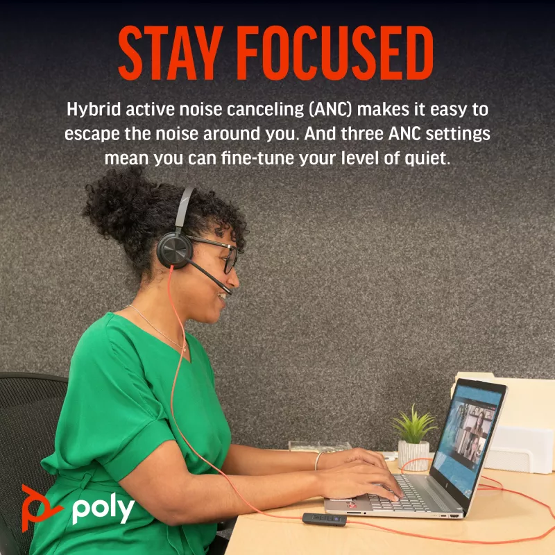 HP Poly Blackwire 8225 Stereo USB-C Austiņas + USB-C/A Adapteris