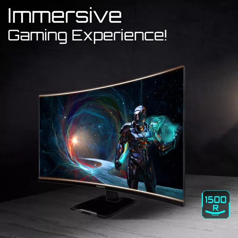 GIGABYTE GS32QCA 31.5 collu QHD izliekts spēļu monitors - 2560 x 1440, 180Hz, 1ms, 250 cd/m², FreeSync, HDR Ready, HDMI 2.0, Displayport 1.4