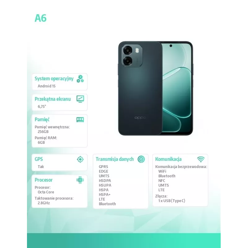 Oppo A6 6.75 viedtālrunis - mobilais telefons - 256 GB