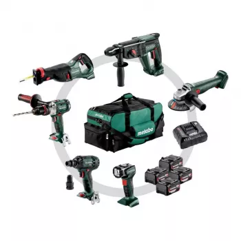 METABO Komplekts COMBO 18V 6.1 (SB18LTX + SSW18LTX300BL + KH18LTX24 + W18L9-125QUICK + SSEP18LT + ULA) 4x4,0Ah Soma