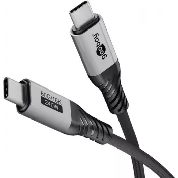 Goobay USB-C kabelis, USB4 versija 2.0, 1 m, melns, sudrabs (74775)