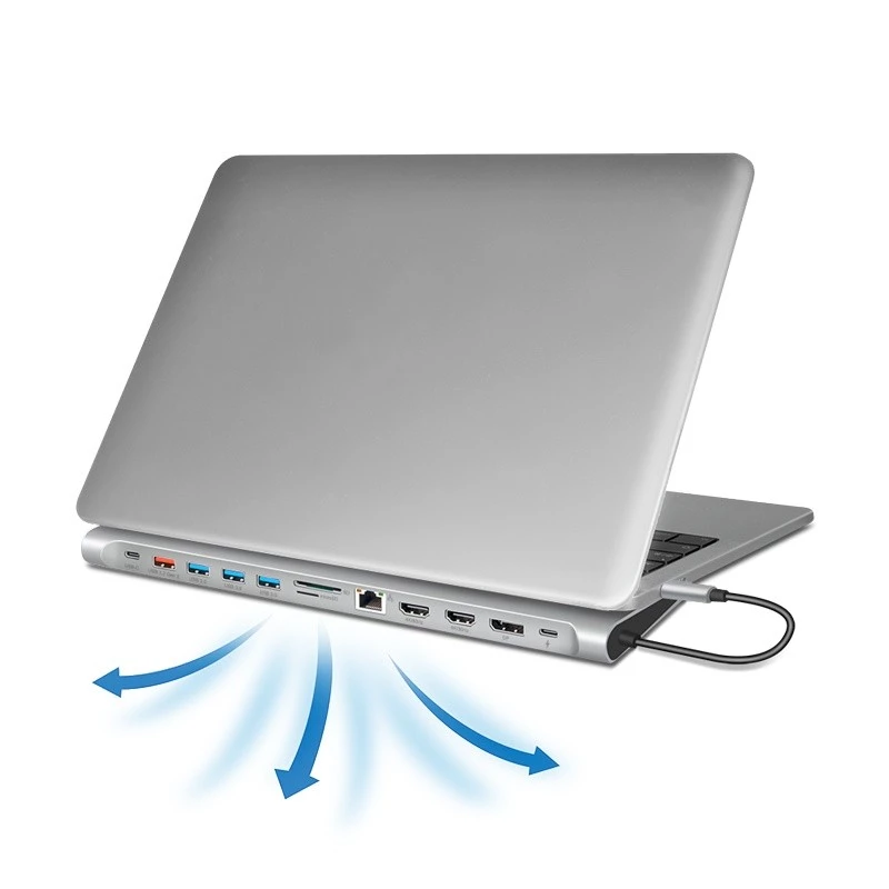 USB-C 3.2 dokstacija, 12 porti, PD 100W