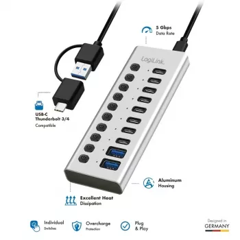 USB 3.2 Gen 1 10 portu centrmezgls ar USB-A/C un individuāliem slēdžiem