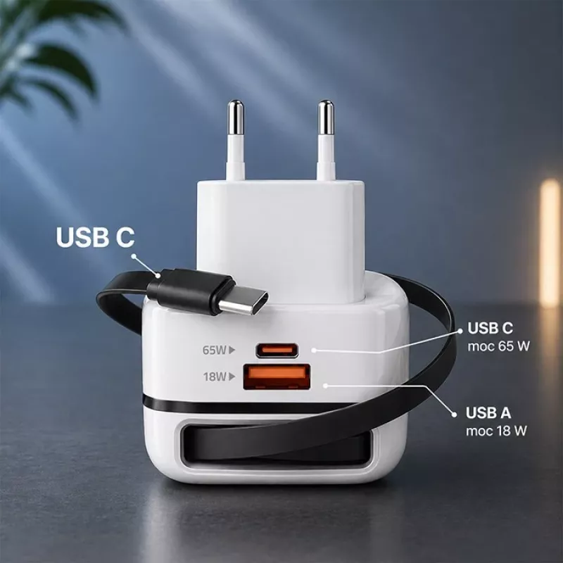 Lādētājs USB-C 65W GaN PPS 5V 20V 3A 3.25A