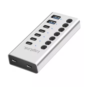 USB 3.2 Gen 1 7 portu USB-A/C centrmezgls ar ieslēgšanas/izslēgšanas slēdžiem