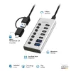 USB 3.2 Gen 1 7 portu USB-A/C centrmezgls ar ieslēgšanas/izslēgšanas slēdžiem