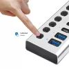 USB 3.2 Gen 1 7 portu USB-A/C centrmezgls ar ieslēgšanas/izslēgšanas slēdžiem
