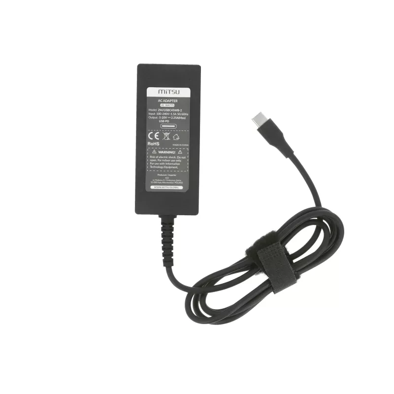Mitsu 45W USB-C PD lādētājs klēpjdatoram 5V-9V-12V-15V/3A, 20V/2.25A