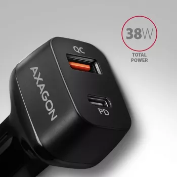 AXAGON PWC-PQ38 38W auto lādētājs 2x ports USB-A+C