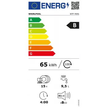 Whirlpool W7F HS51 Brīvi stāvoša trauku mazgājamā mašīna, 15 komplekti, B