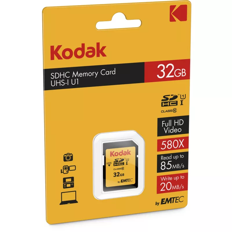 Kodak SDHC UHS-I atmiņas karte 32GB, UHS-I U1/Class10, 580x (EKMSD32GHC10K)