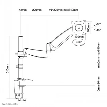 Newstar Flat Screen Desk Mount (CLAMP/GROMMET) 10-30 Sudrabs