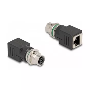 Delock M12 Adapter X-coded 8 kontaktu ligzda uz RJ45 ligzdu taisns