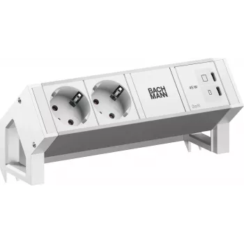 BACHMANN DESK2 ALU WHITE 2xCEE7/3, 1xUSB C/C 45W, L=0,2m RAL9010 (BM0022042)