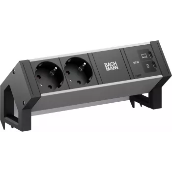 BACHMANN DESK2 ALU MELNS 2xCEE7/3, 1xUSB C/C 65W, vads 0,2m (BM0022046)