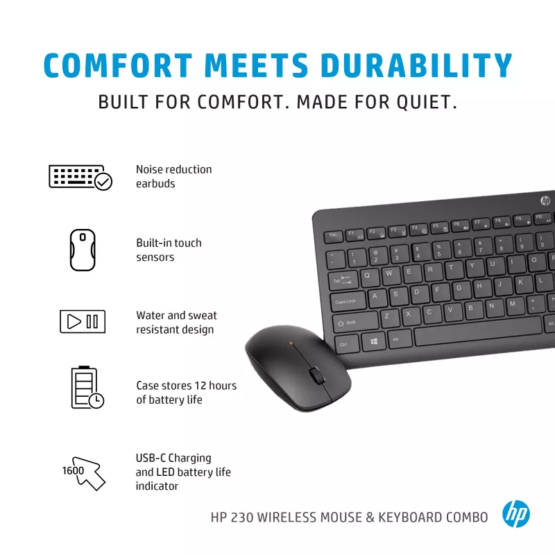 HP 230 Bezvadu tastatūras un peles komplekts, pilna izmēra, RF bezvadu, membrānas, melns, pele iekļauta