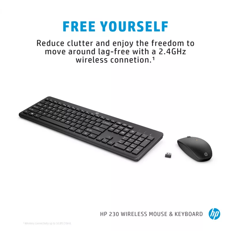 HP 230 Bezvadu tastatūras un peles komplekts, pilna izmēra, RF bezvadu, membrānas, melns, pele iekļauta