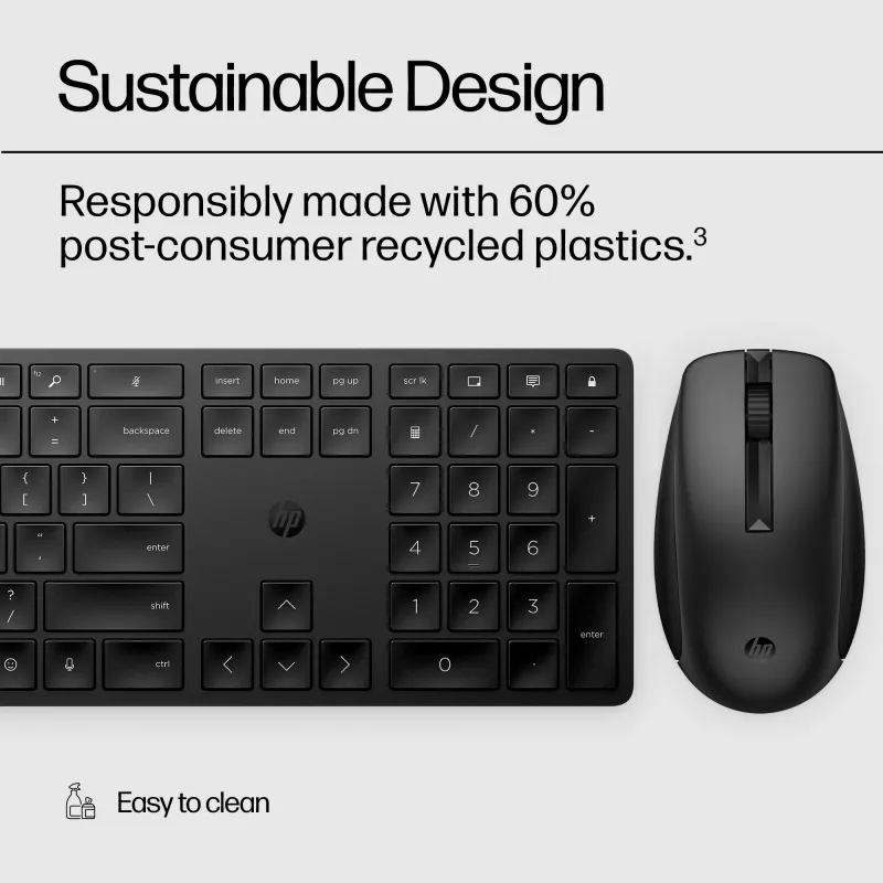 HP 650 Bezvadu tastatūras un peles komplekts, pilna izmēra (100%), RF bezvadu, membrānas, melns, pele iekļauta