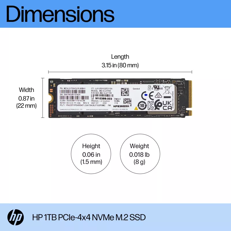 HP 1TB PCIe-4x4 NVMe cietvielu disks, 1 TB, M.2