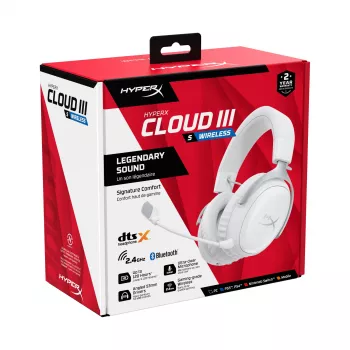 HyperX Cloud III S - Bezvadu spēļu austiņas (Balta), Bezvadu, 20 - 20000 Hz, Spēlēm, 340 g, Austiņas, Balta