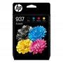 HP 937 CMYK oriģinālās tintes kasetnes 4 komplekts, standarta ietilpība, melna, ciāna, fuksīna, dzeltena, 4 gab., 1250 lapas, 800 lapas, komplekts