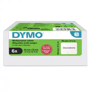 DYMO oriģinālās LabelWriter daudzfunkciju etiķetes | 54 mm x 70 mm | Pašlīmējošas | 6 ruļļi pa 320 viegli atdalāmām etiķetēm (1920 gab.) | LabelWriter etiķešu printeriem | Ražots Eiropā