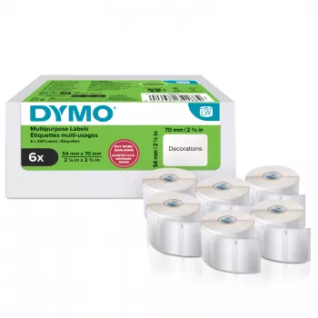 DYMO oriģinālās LabelWriter daudzfunkciju etiķetes | 54 mm x 70 mm | Pašlīmējošas | 6 ruļļi pa 320 viegli atdalāmām etiķetēm (1920 gab.) | LabelWriter etiķešu printeriem | Ražots Eiropā