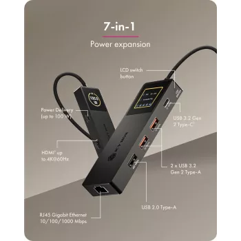 ICY BOX Spade Dock 4038, 7-in-1 DockingStation ar LCD displeju un PD 100 W